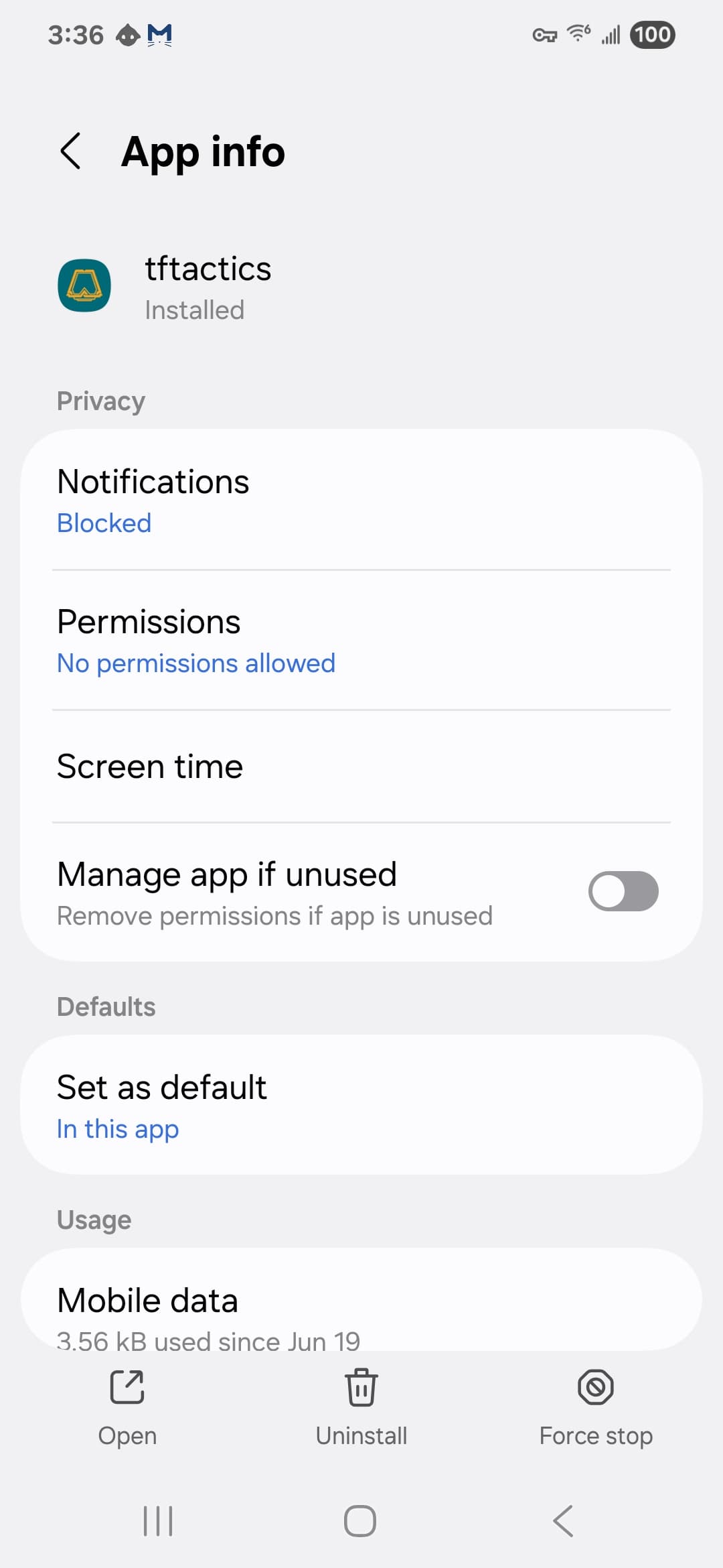 TFTactics VirusTotal report - Android permission view 1