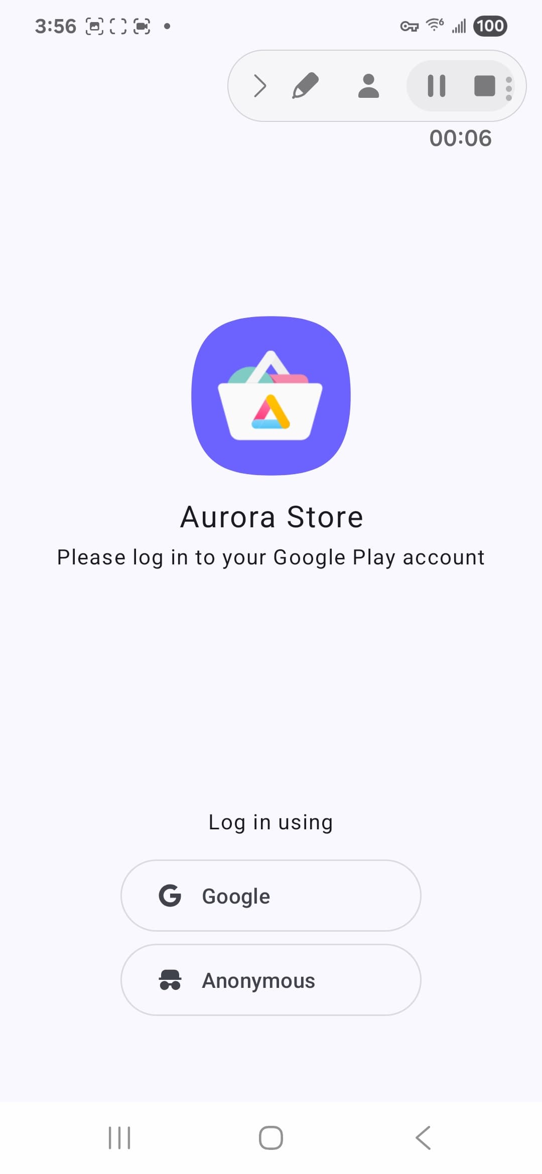 Aurora Store Android screenshot - Permission setup