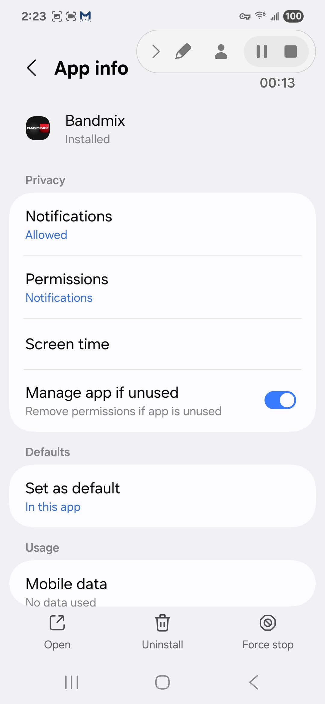 BandMix VirusTotal report - Android system view 1
