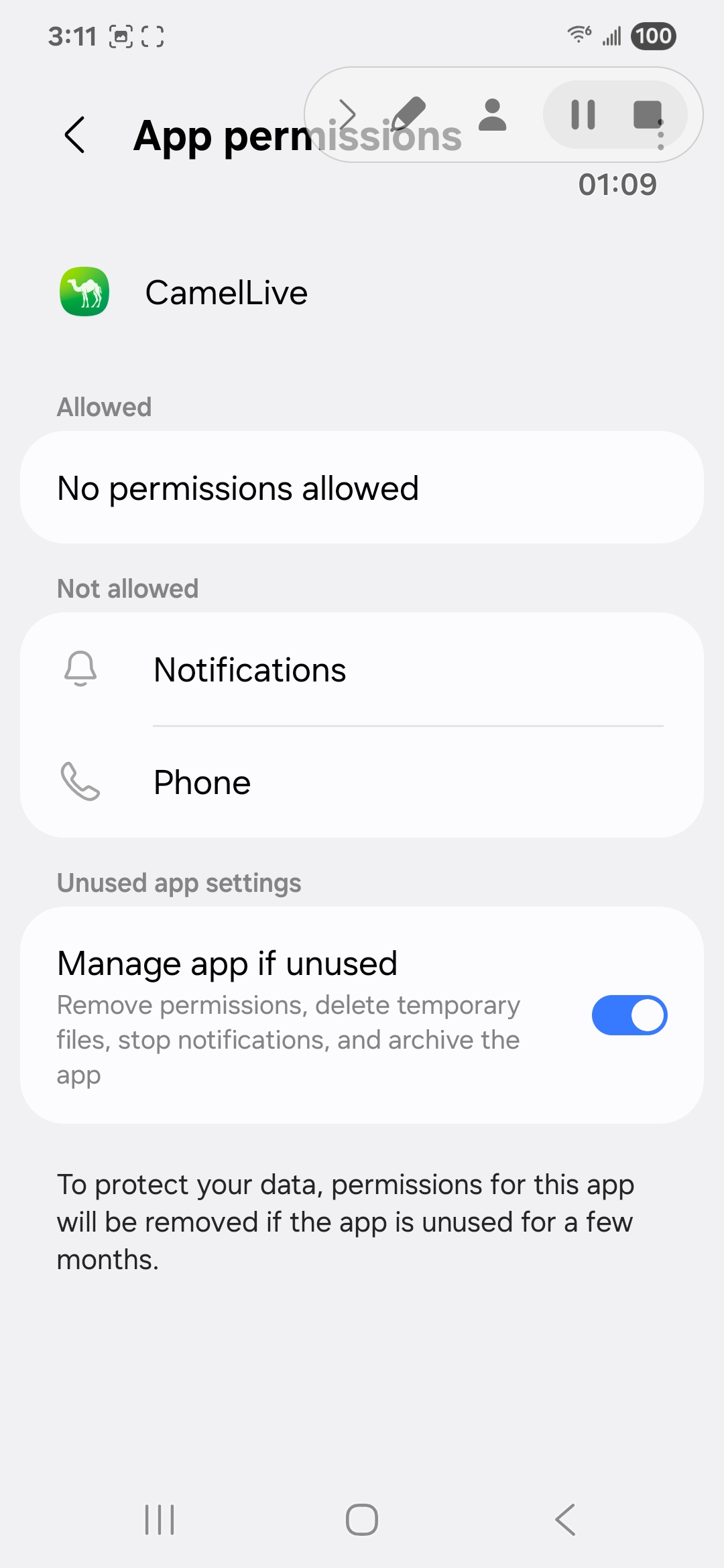Camel Live VirusTotal report - Android system view 2