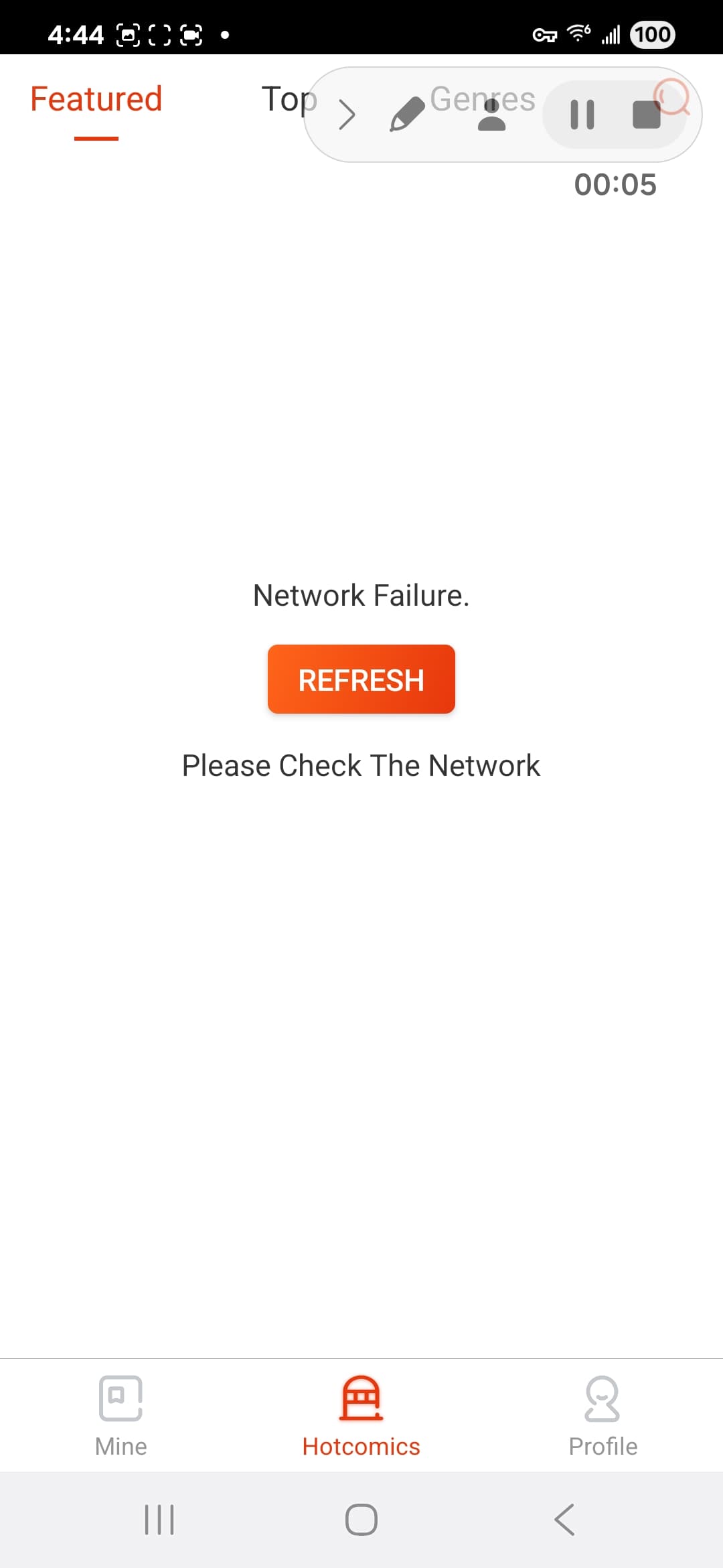 Hotcomics Android screenshot - App 02 Network Failure
