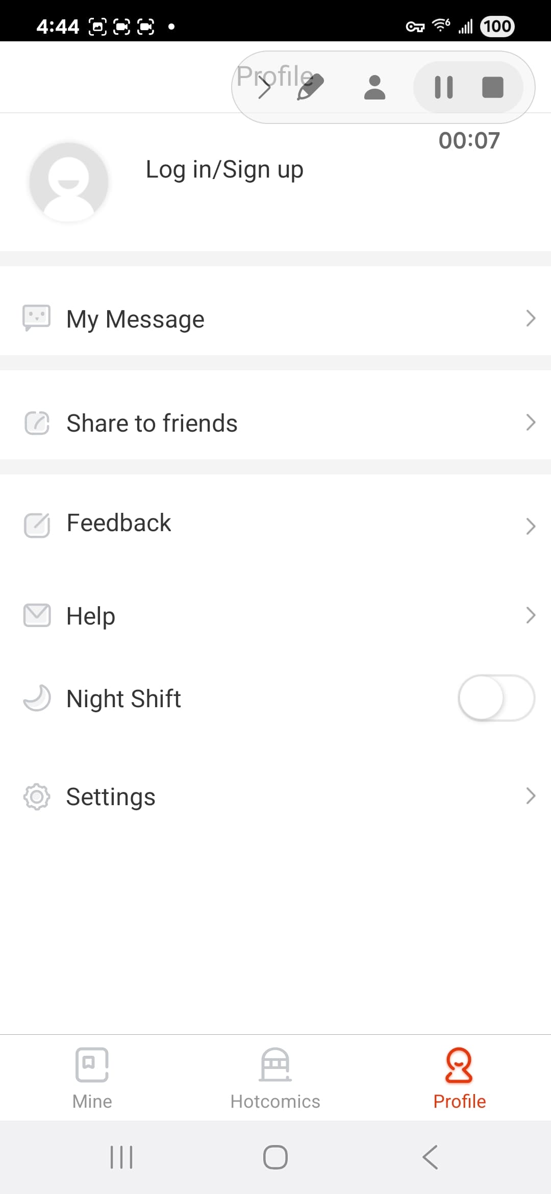 Hotcomics Android screenshot - App 03 Profile