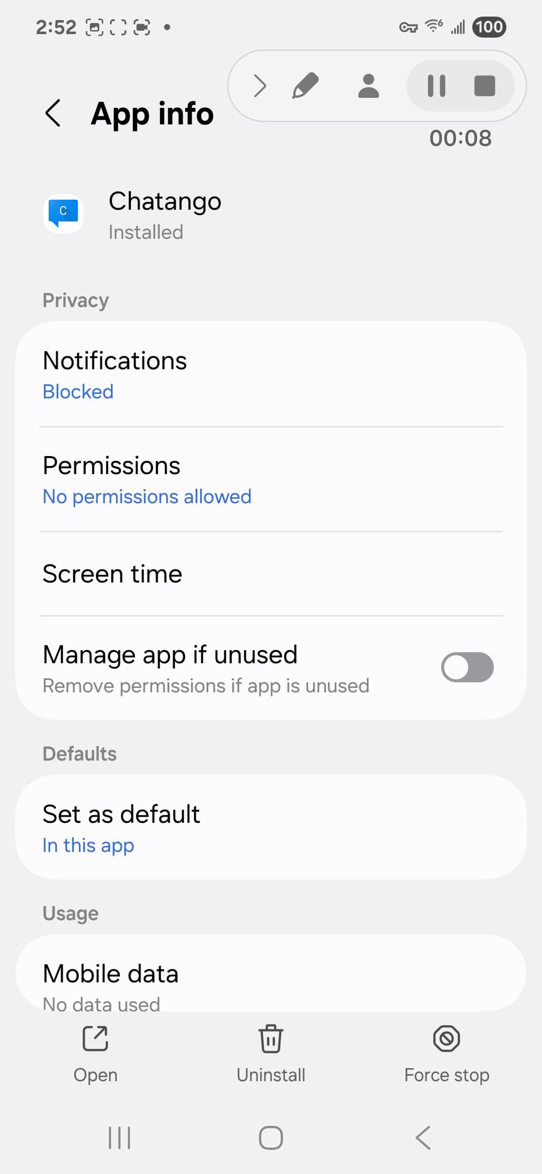 Chatango VirusTotal report - Android system view 1
