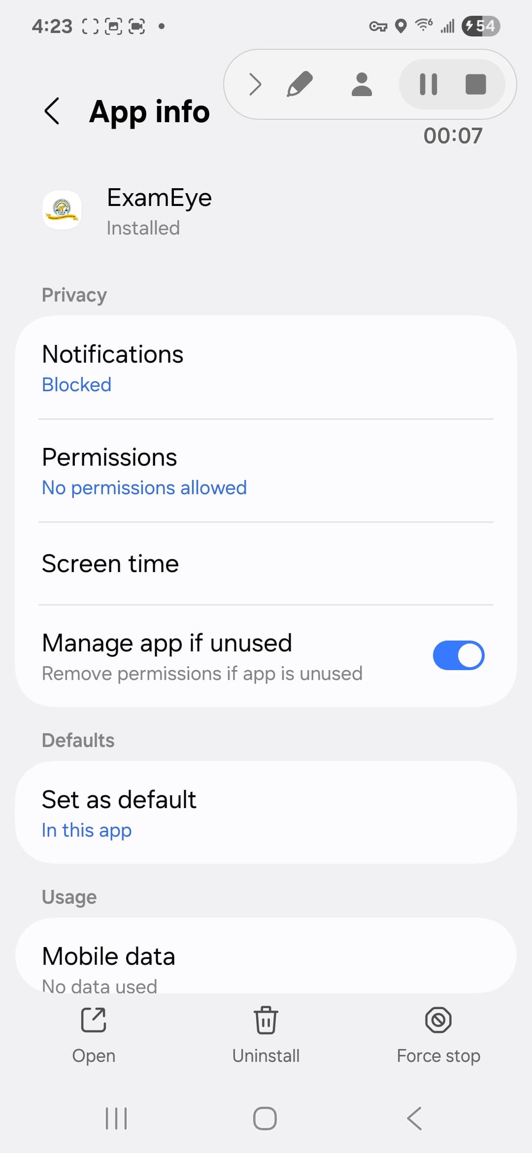 ExamEye permission settings