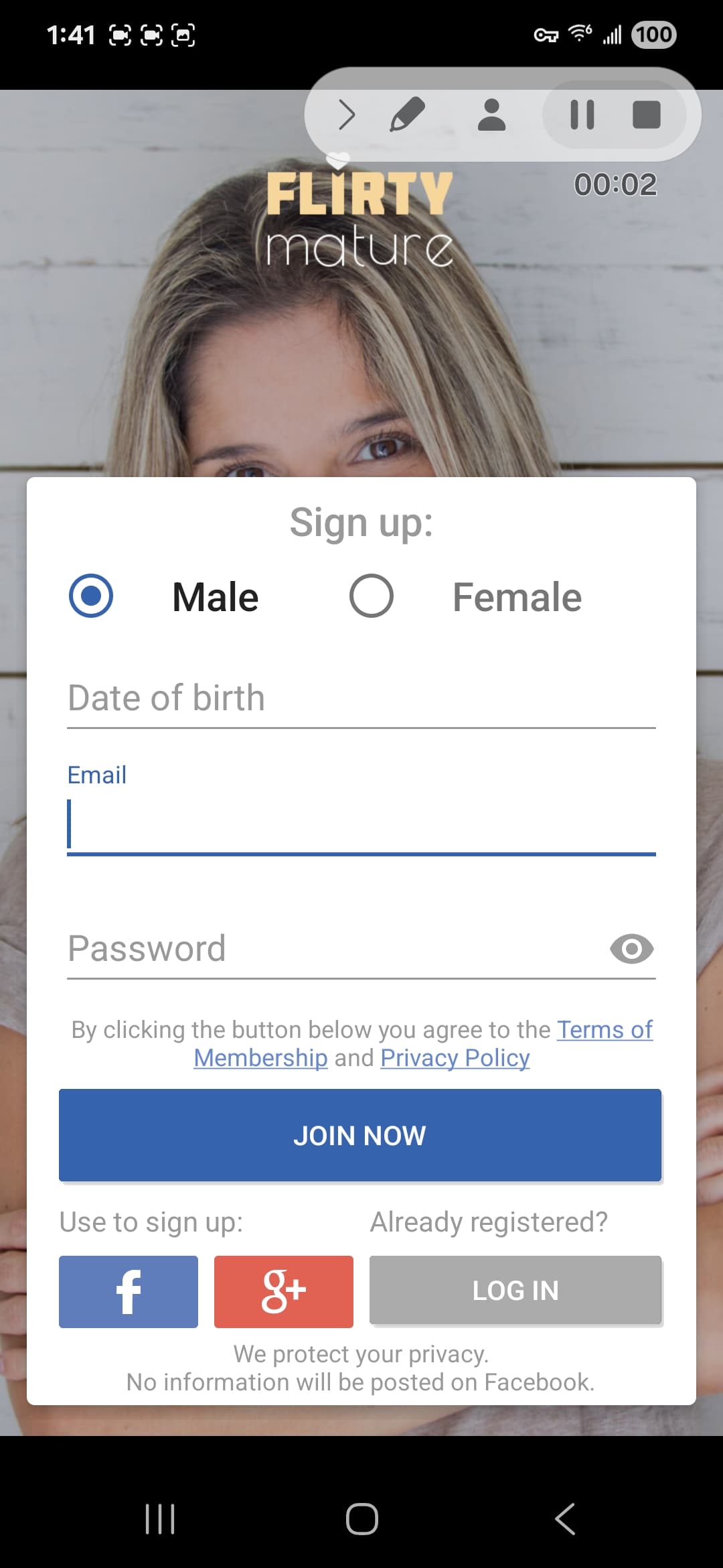 FlirtyMature sign-up