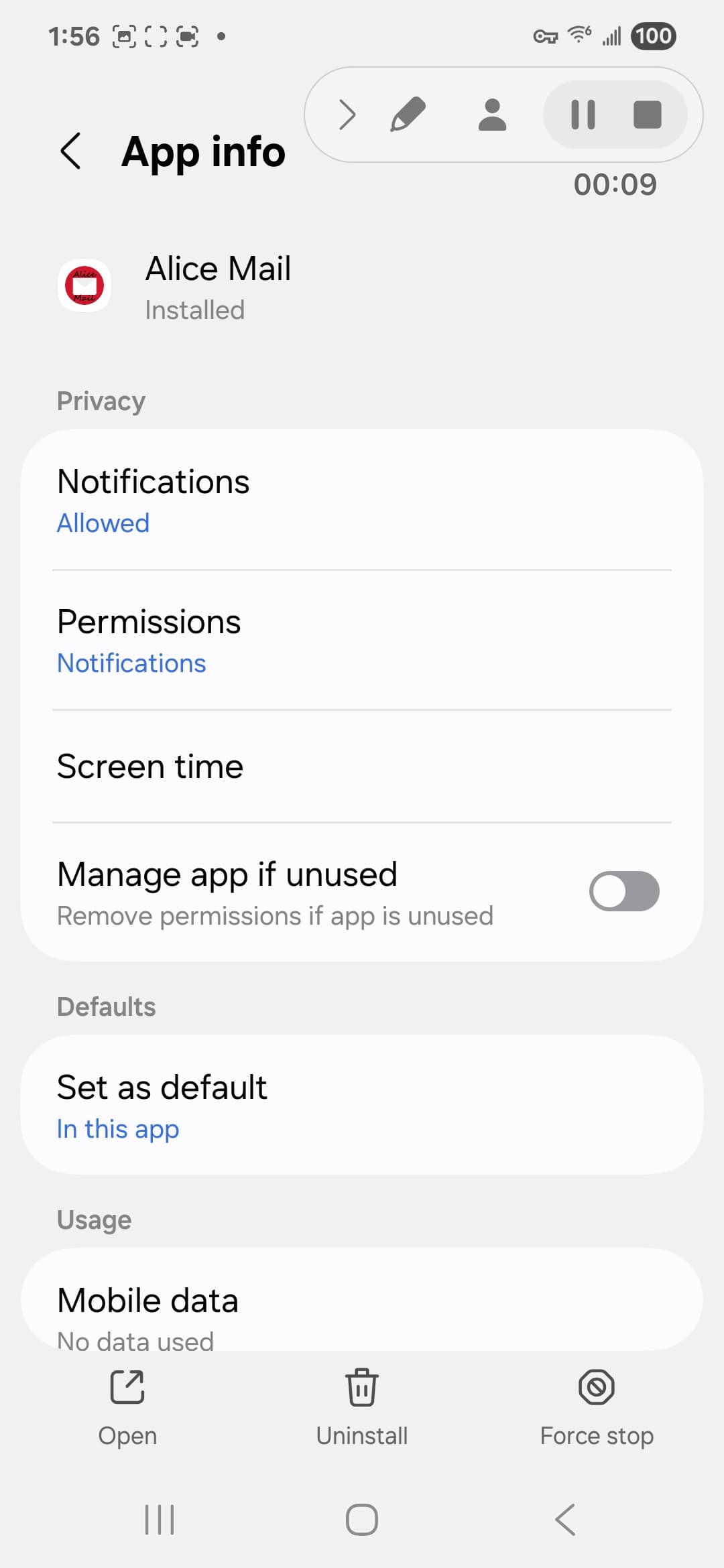 Alice Mail VirusTotal report - Android system view 1