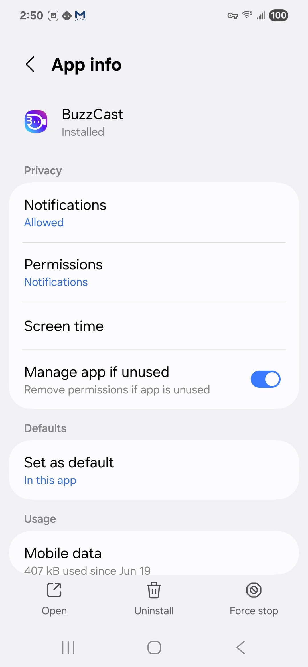 BuzzCast VirusTotal report - Android permission settings 1