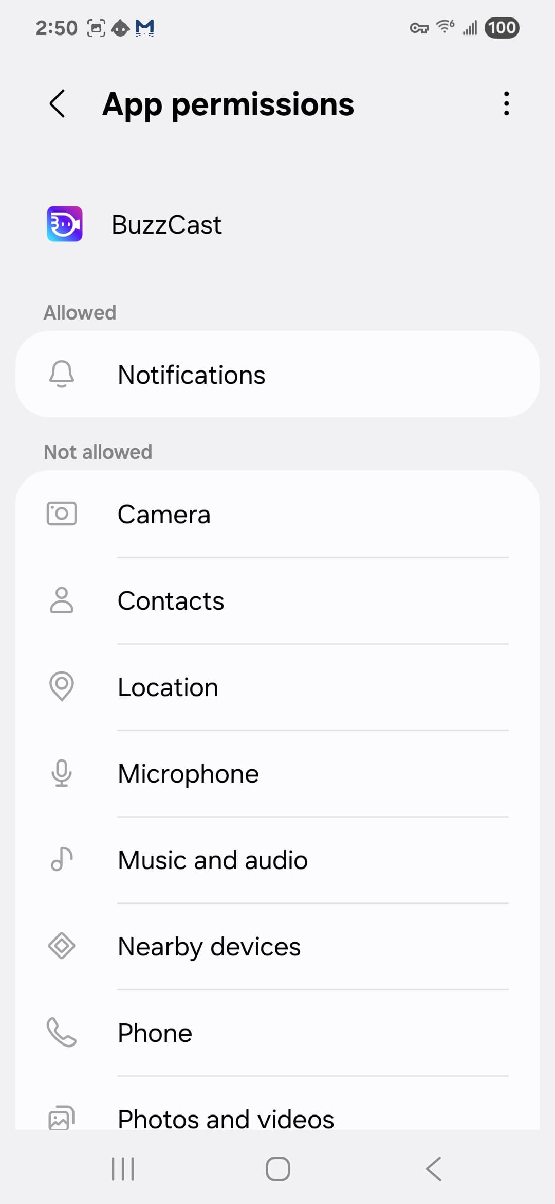 BuzzCast VirusTotal report - Android permission settings 2