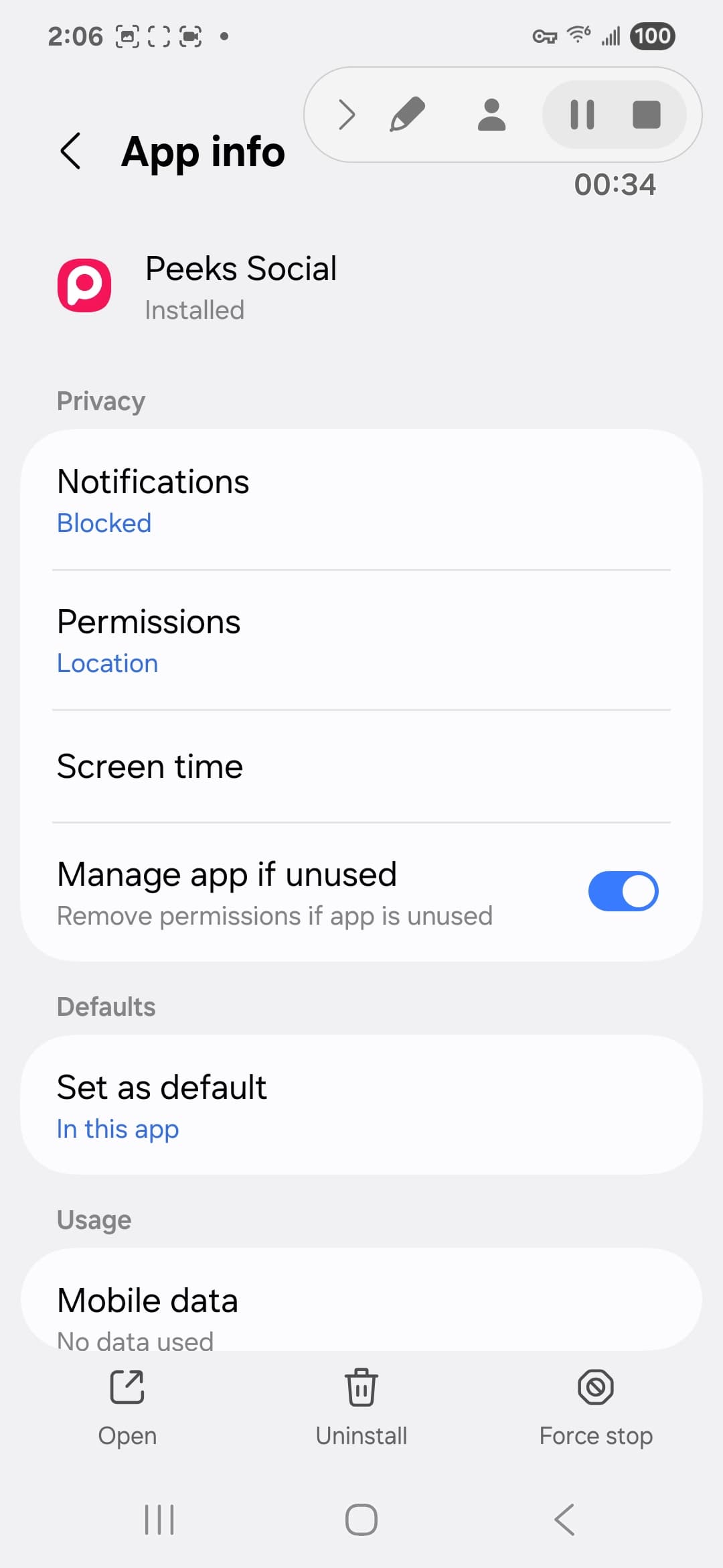 Peeks Social VirusTotal report - Android system view 1