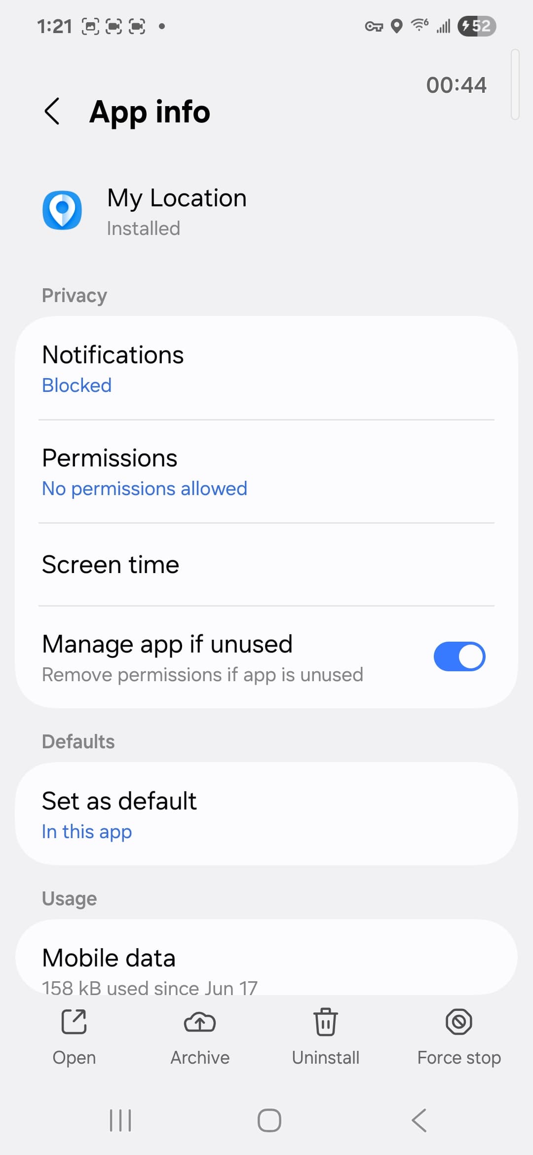 My Location app settings