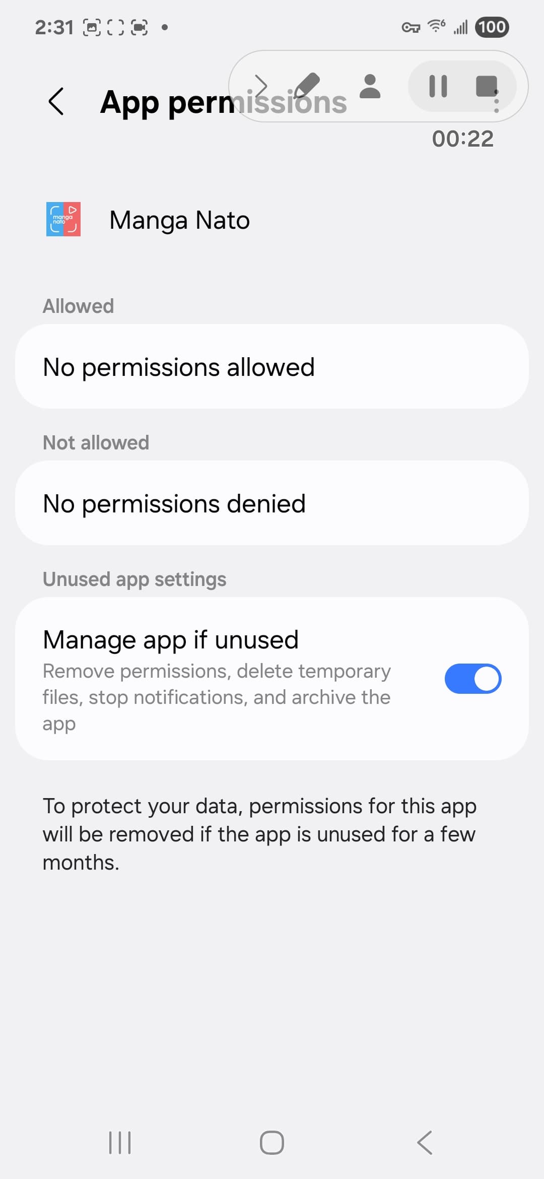 VYVYMANGA VirusTotal report - Android permissions state