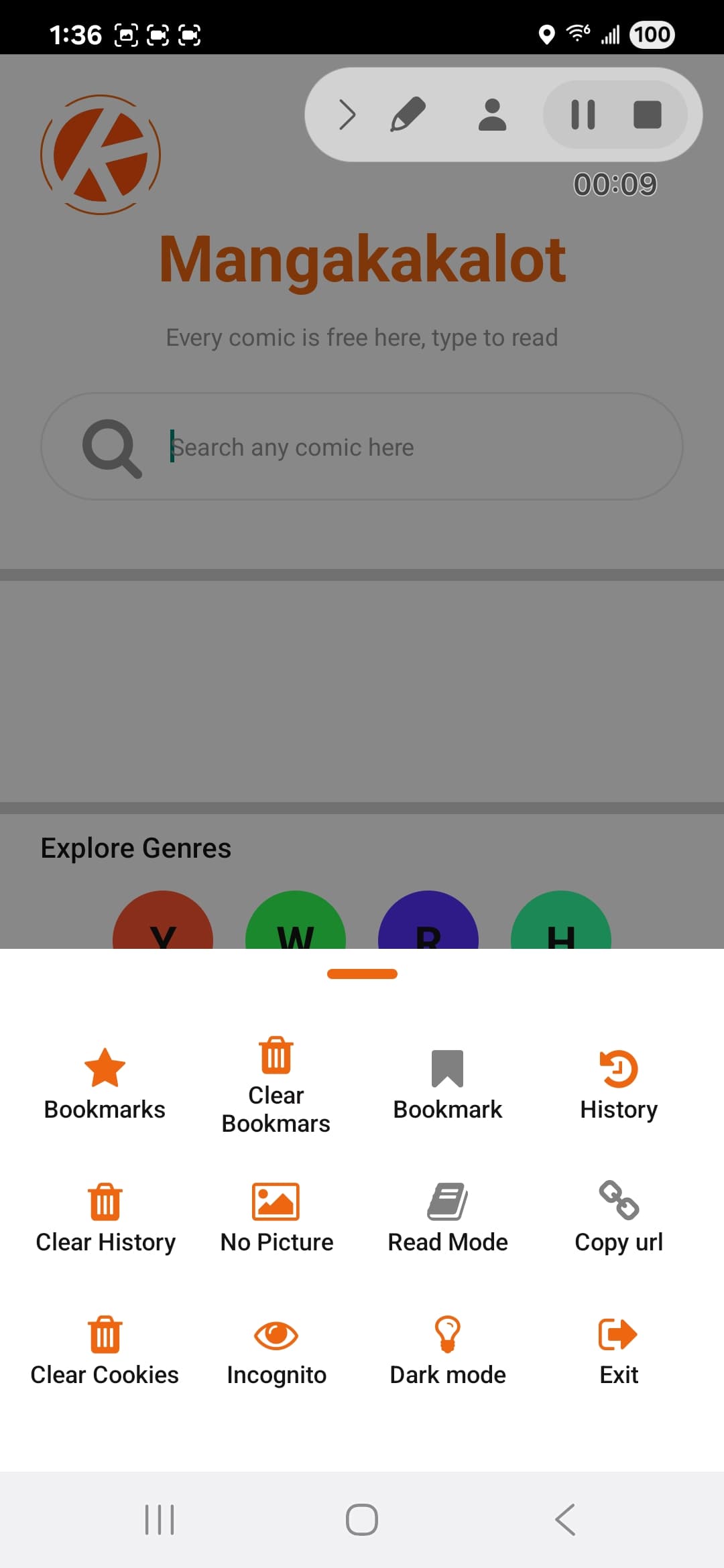 Mangakakalot Android screenshot - Browsing and reading tools