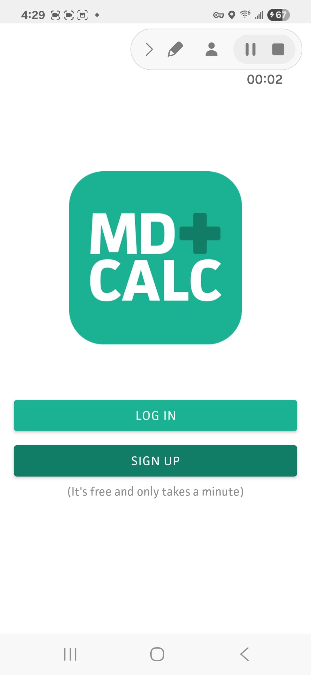 MDCalc Medical Calculator Android screenshot - MDCalc login