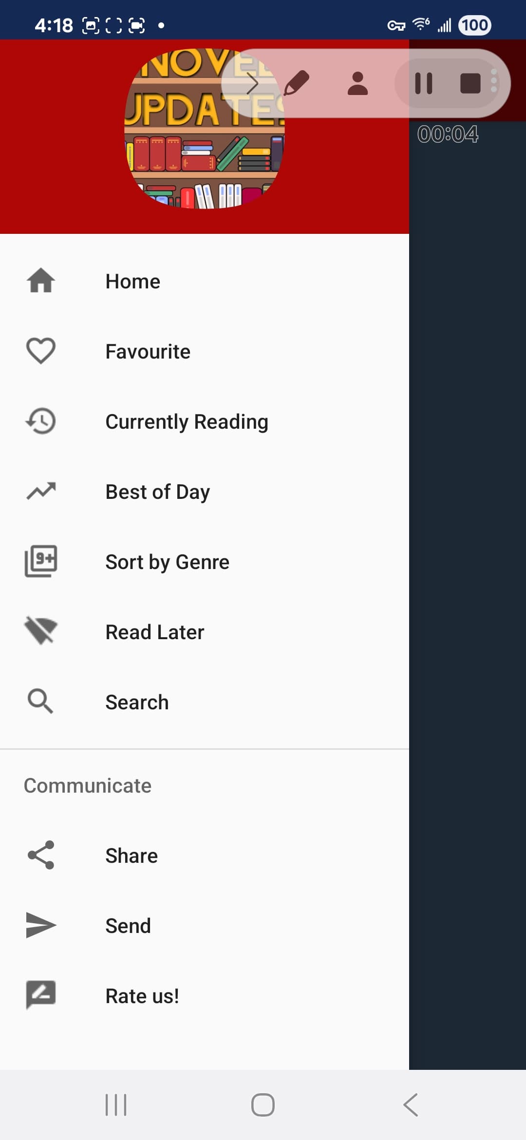 Novel Updates Android screenshot - App 02 Navigation Menu