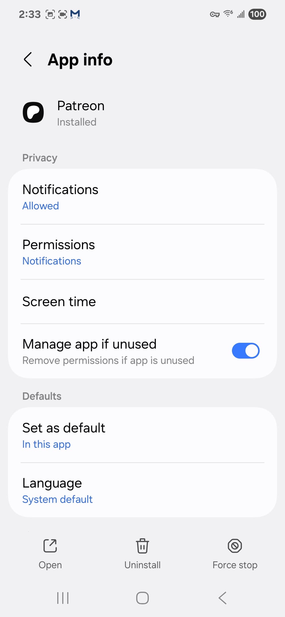 Patreon VirusTotal report - Android system view 1