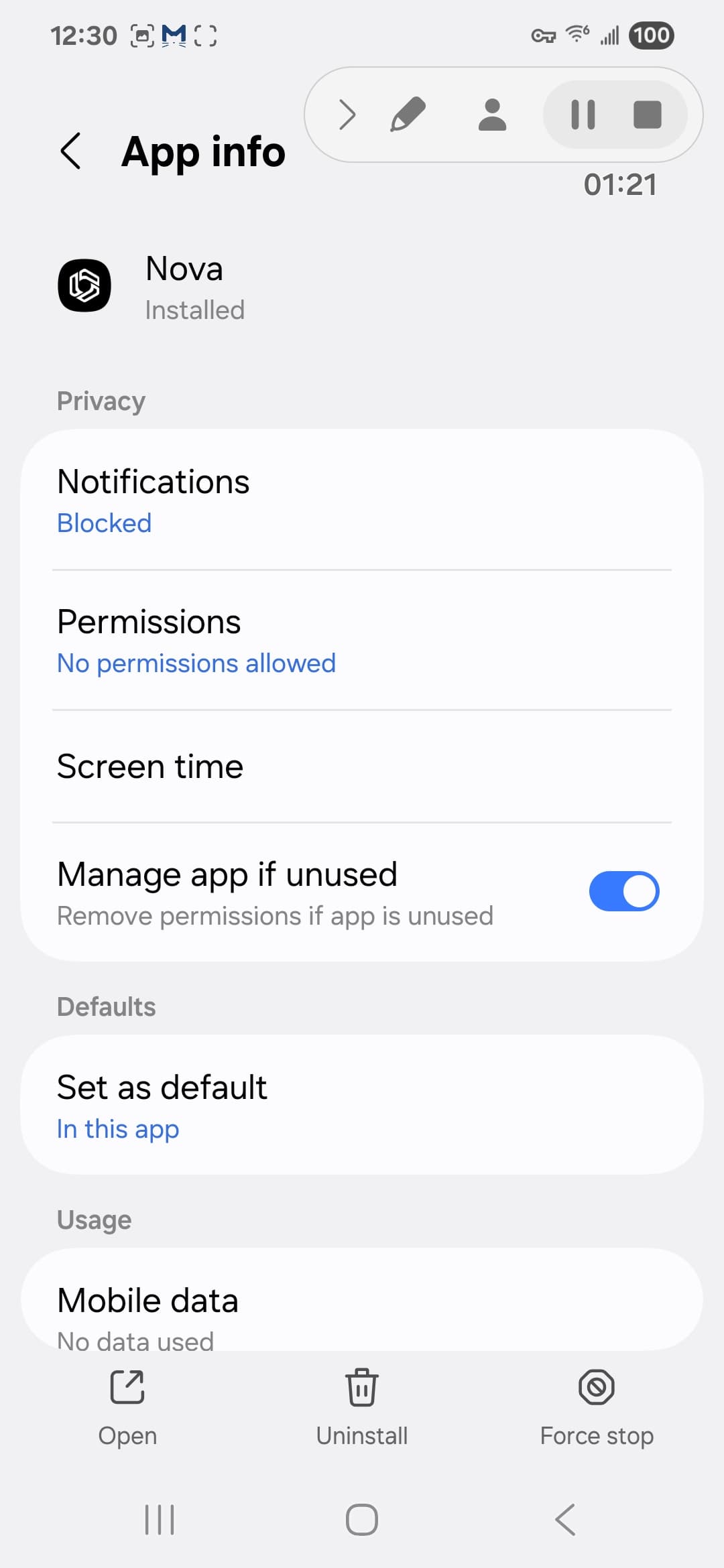 AI Chatbot Nova VirusTotal report - Android system view 1