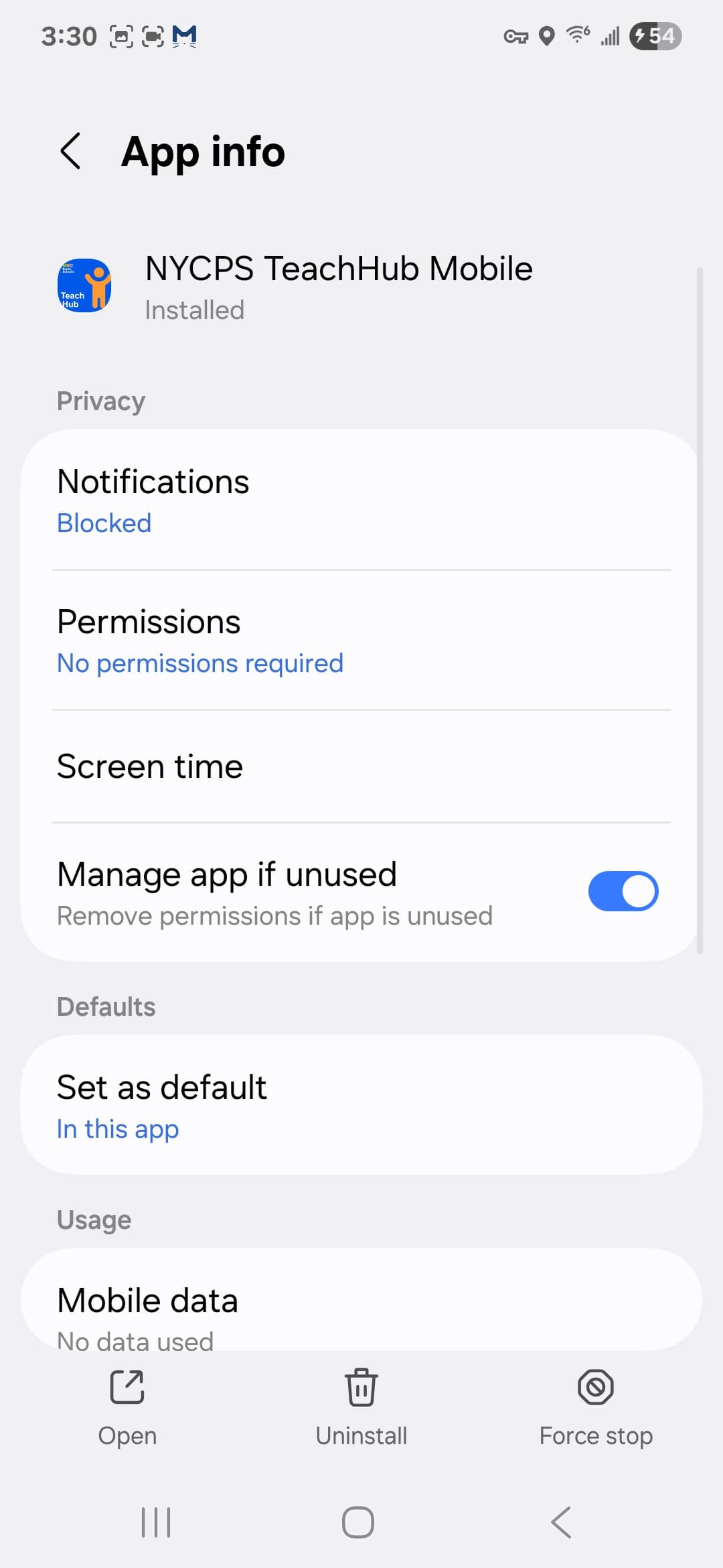 NYCPS - TeachHub Mobile VirusTotal report - NYCPS TeachHub permission status