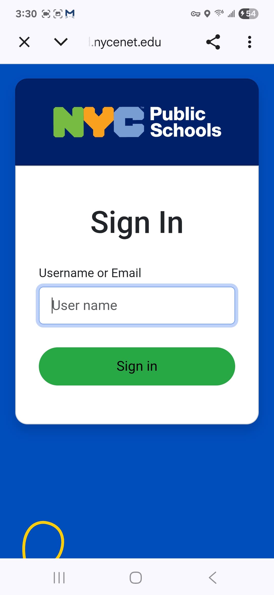 NYCPS - TeachHub Mobile Android screenshot - NYCPS student sign-in flow