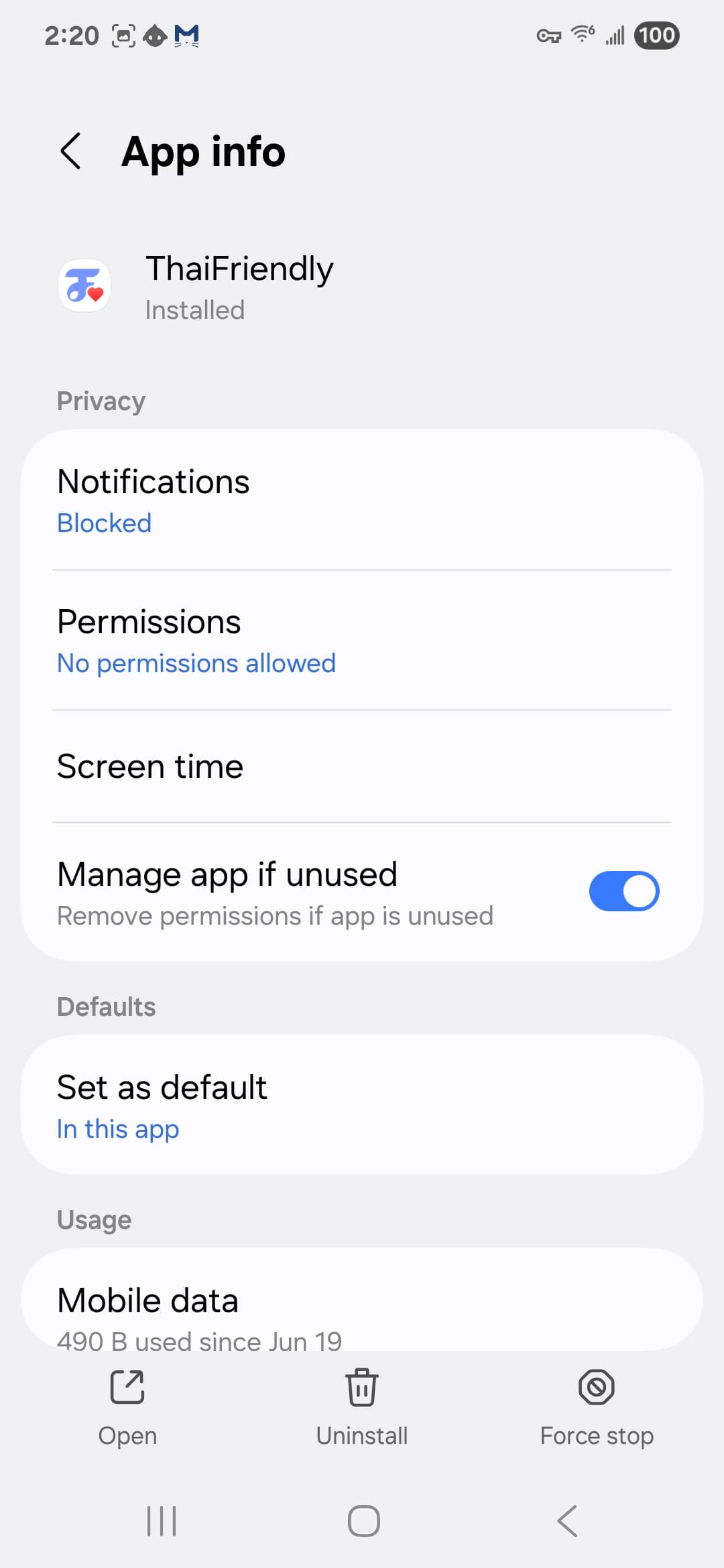 ThaiFriendly VirusTotal report - Android permission view 1
