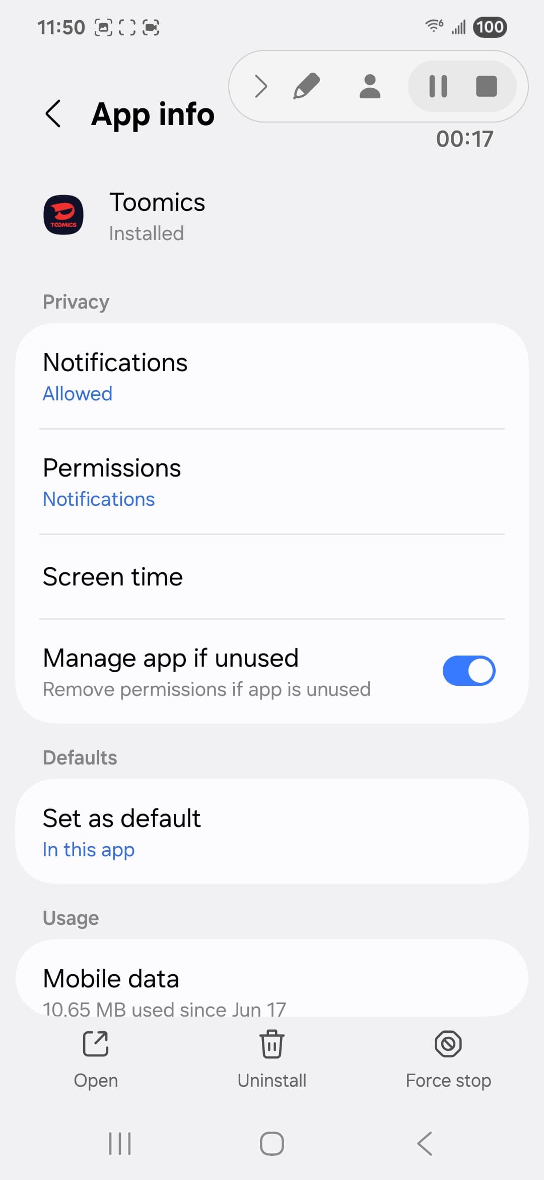 Toomics VirusTotal report - Android system view 1