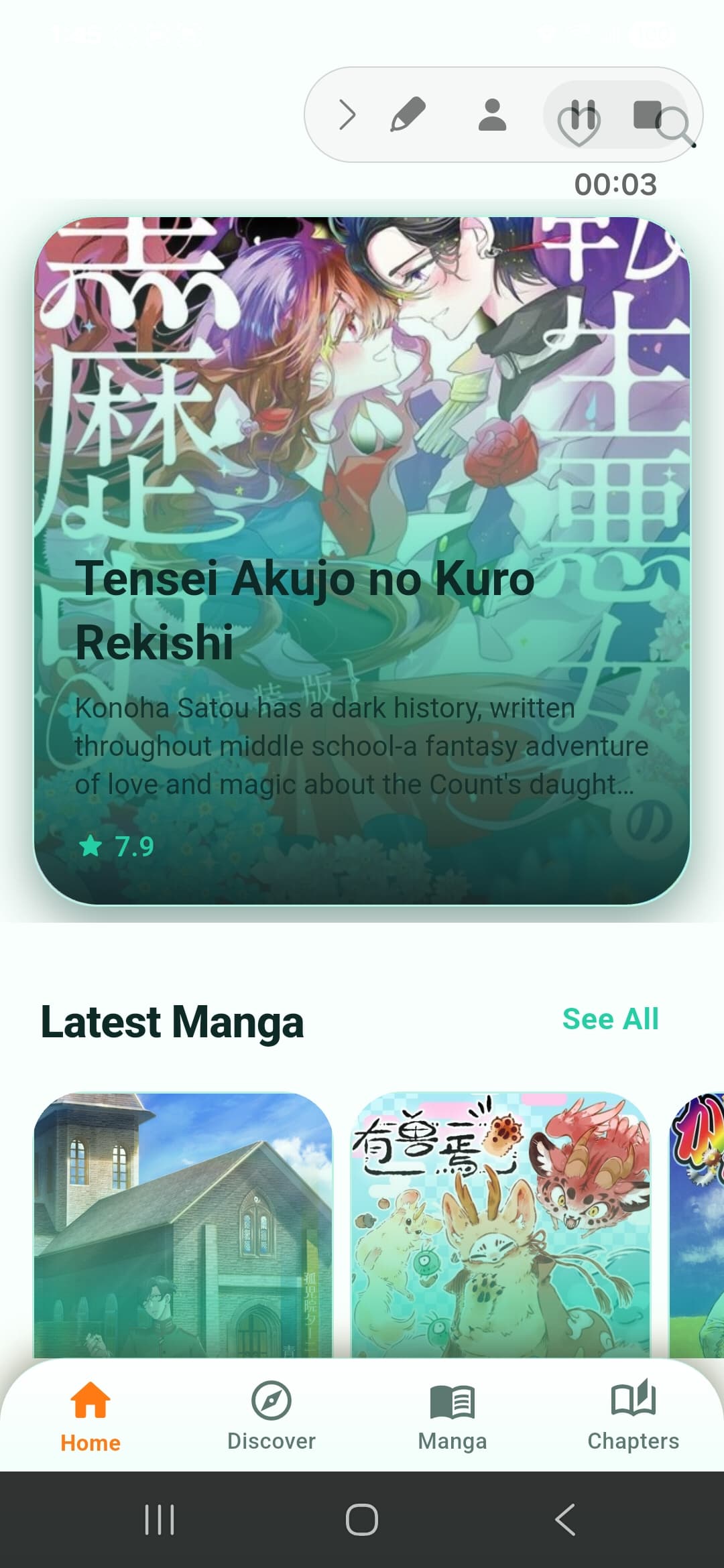 VYVYMANGA Android screenshot - Featured manga home