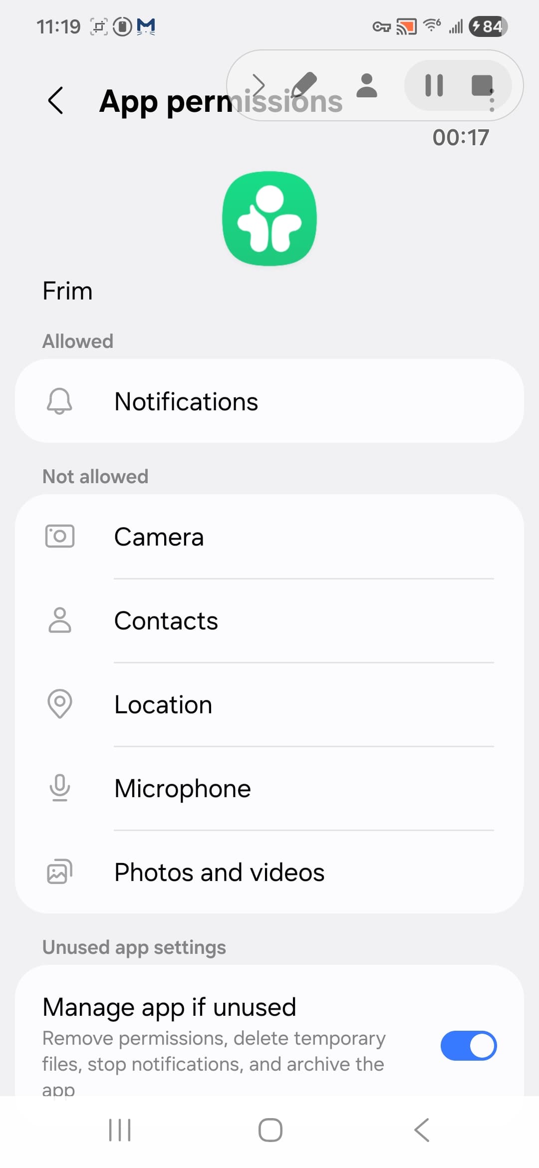 Frim app permissions