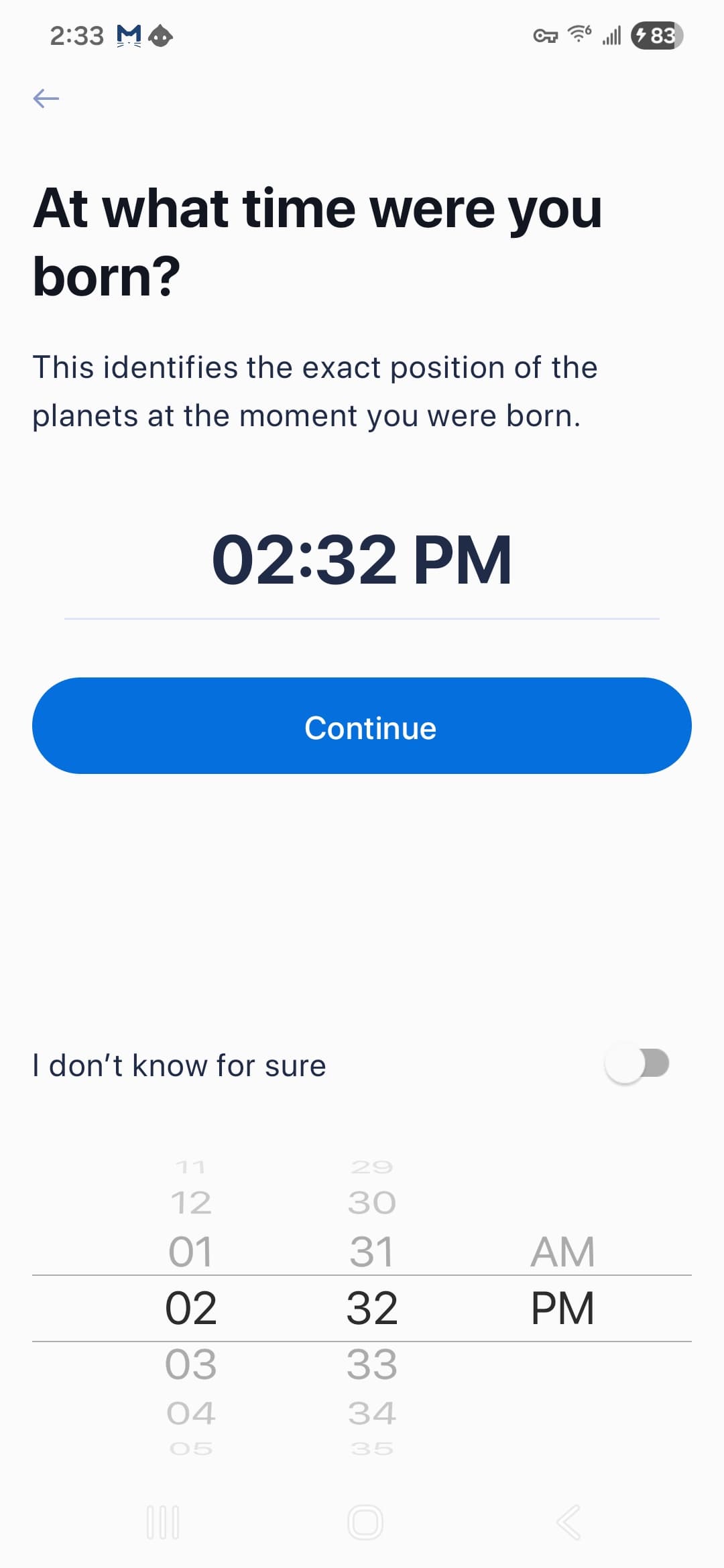 Hint birth-time setup