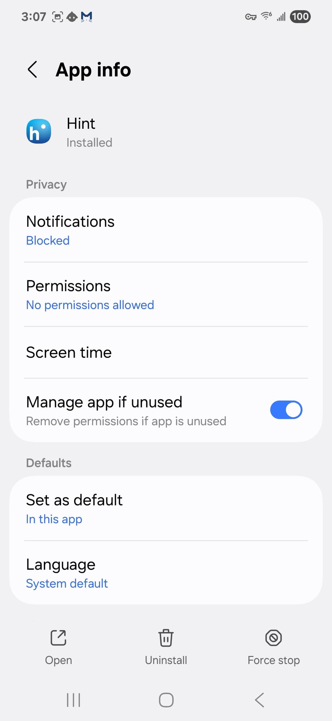 Hint VirusTotal report - Android permission settings 1