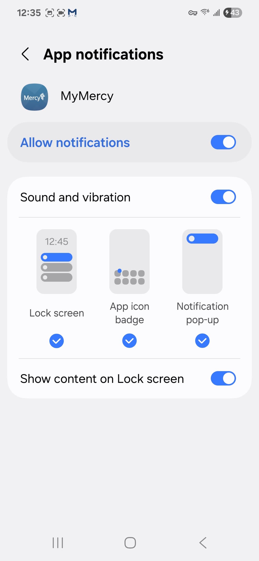MyMercy Android settings 3