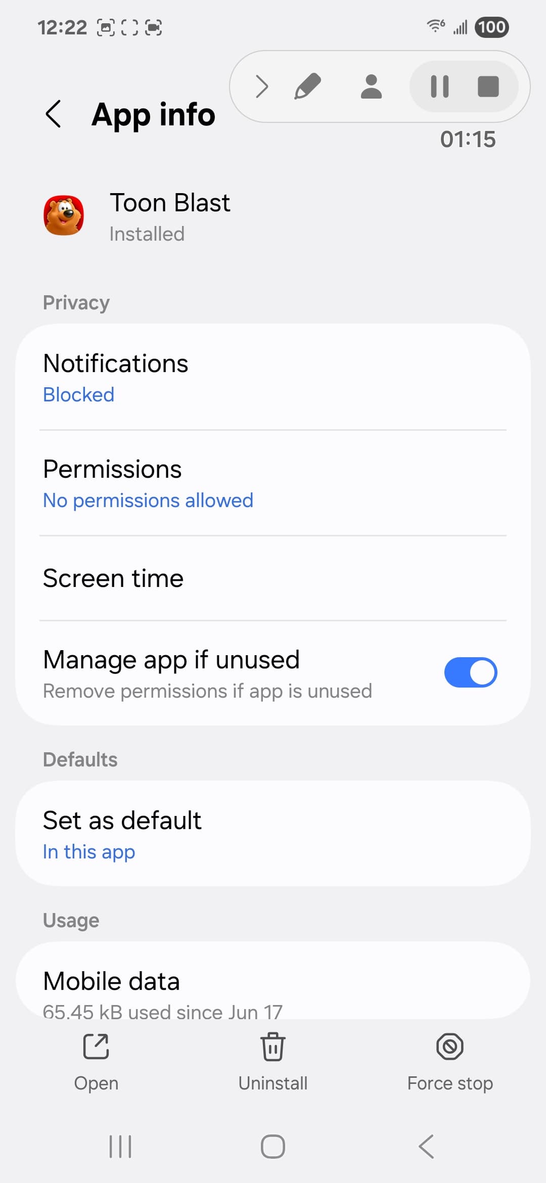 Toon Blast VirusTotal report - Android system view 1