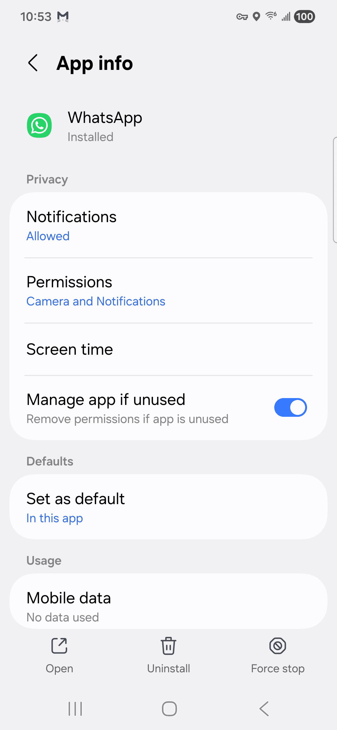 WhatsApp VirusTotal report - Android App info page