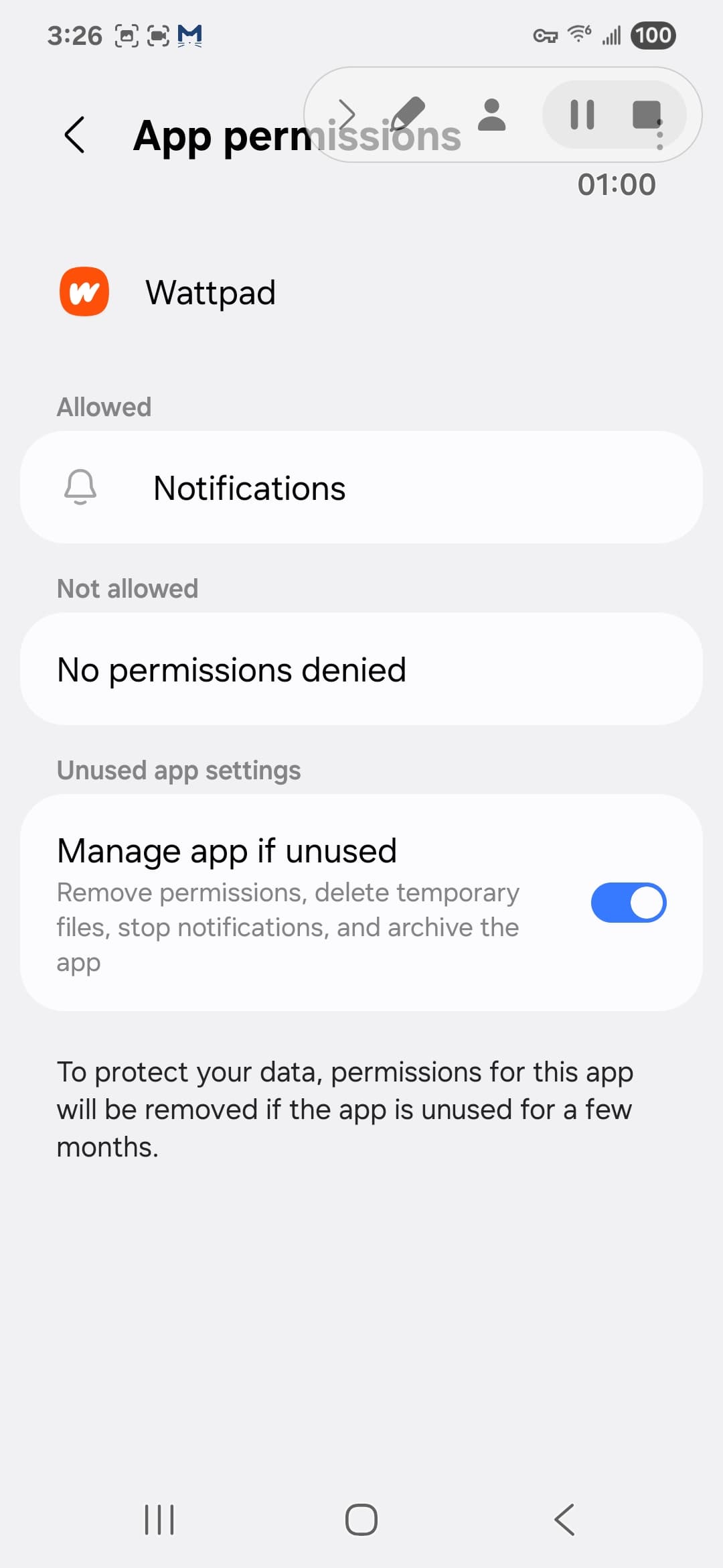 Wattpad VirusTotal report - Android App permissions