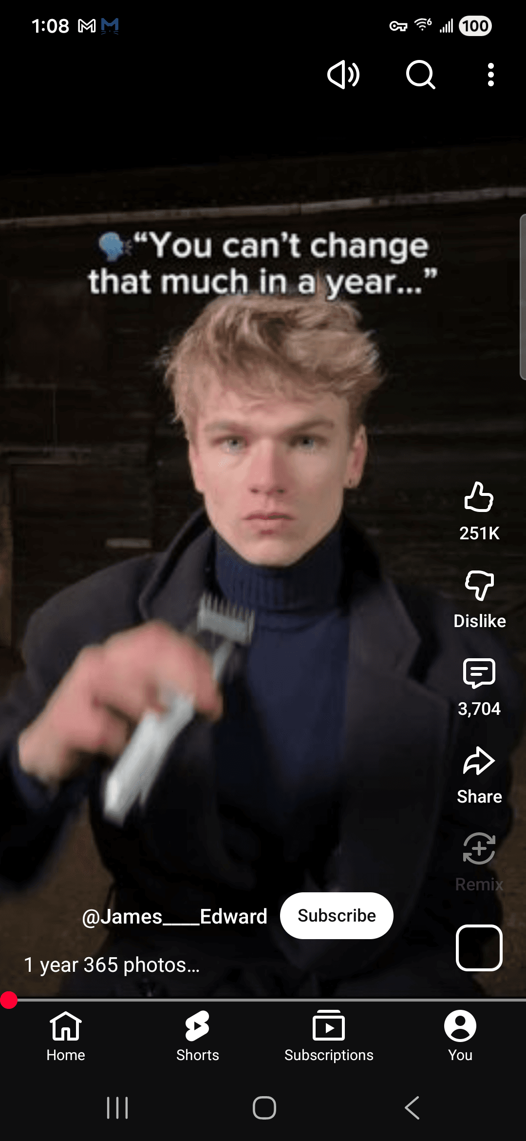 YouTube Android screenshot - Shorts tab playback